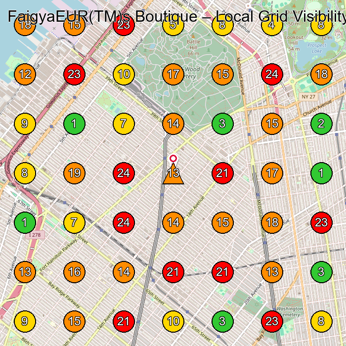 FaigyaEUR(TM)s Boutique Plus Size Clothing Store GeoGrid ranking map for 4214 12th Ave Brooklyn